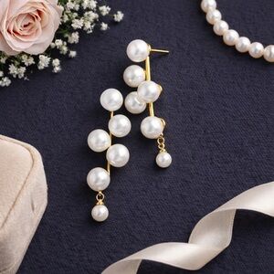 NWT Savvy Cie 18K Gold Plated Elegant Faux Pearl Statement Drop Earrings